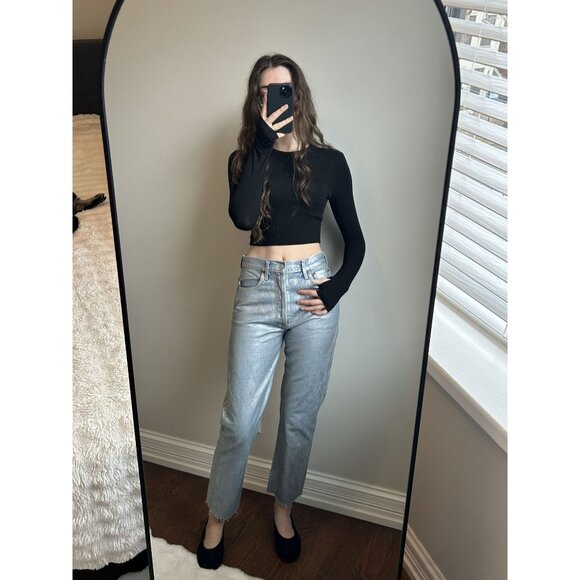 AGOLDE Waxed Metallic Coated Jeans – Raw Cut Hem Skinny Denim Night-Out Chic - Picture 9 of 11